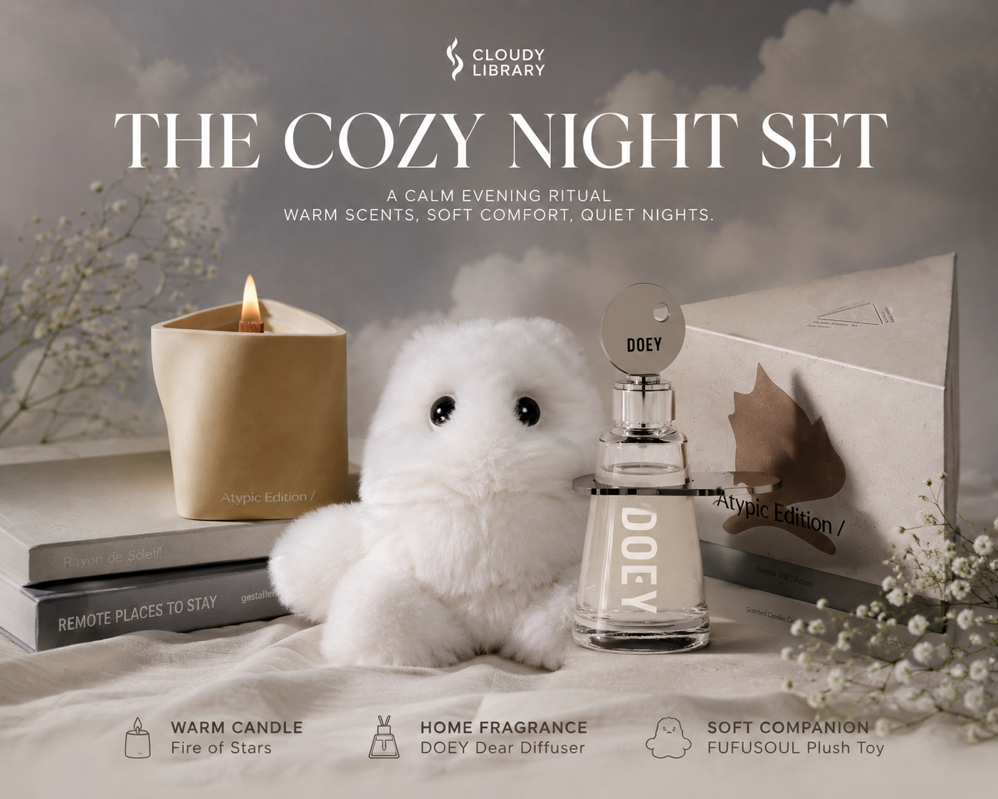 The Cozy Night Set – Scented Plush, Home Fragrance Diffuser & Scented Candle Gift Bundle